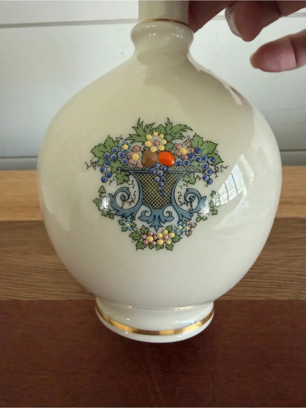 Vintage Lenox Bone China Autumn Bud Vase Ivory Painted Fruit Basket Design